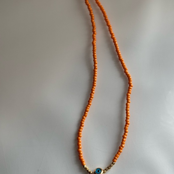 Orange Beaded Necklace with Gold Accents - Picture 5 of 5